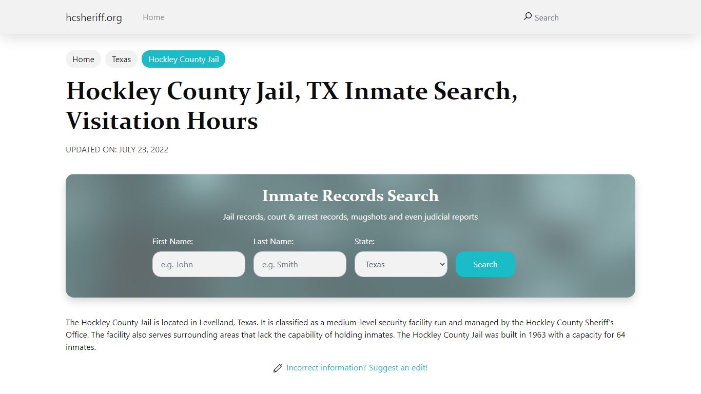 Hockley County Jail, TX Inmate Search, Visitation Hours